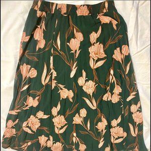 Dark-Green Pink Flowered Midi Skirt (Small) - by A New Day